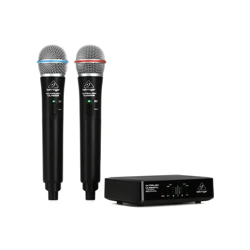 Bi Behringer haririk gabeko mikrofono, hargailuarekin